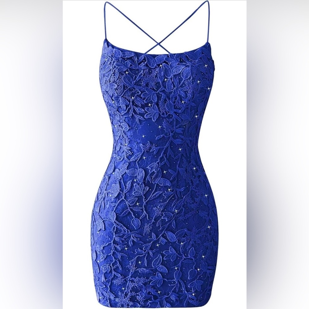 Elegant Royal Blue Embroidered Evening Dress Size 2 NEVER WORN